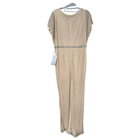 Mac Duggal Beaded Butterfly Sleeve Column Gown - Nude Silver size 10 NWT - Picture 5 of 9